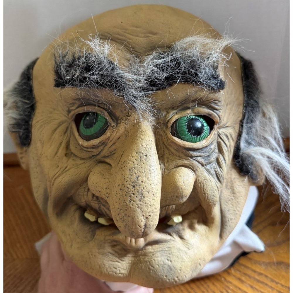 Paper Magic Group Old Man Latex Halloween Mask Gray Hair Green Eyes Vintage